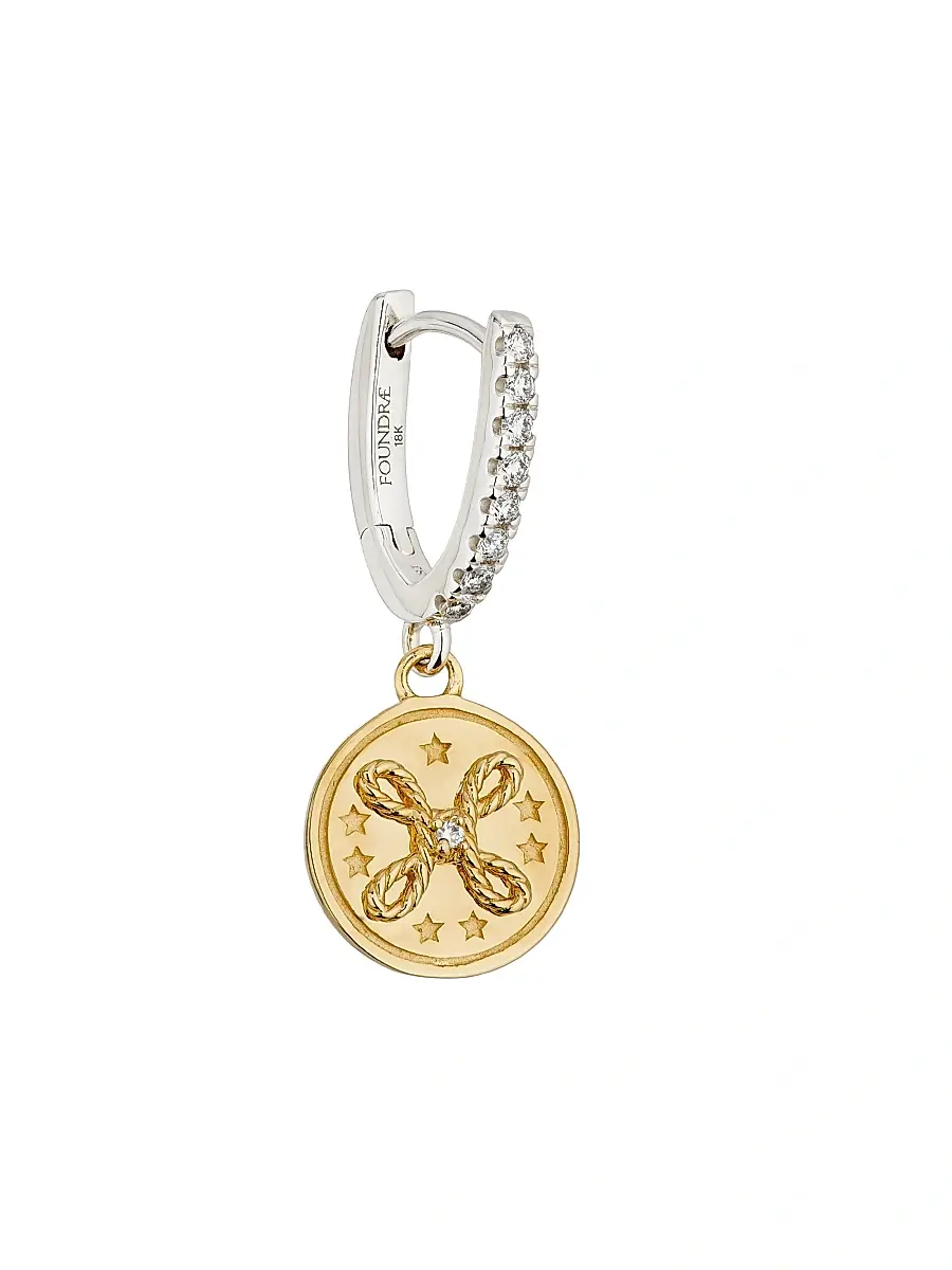 Women's True Love Two-Tone 18K Gold & 0.08 TCW Diamond Medallion Single Drop Earring - Yellow Gold Women's True Love Two-Tone 18K Gold & 0.08 TCW Diamond Medallion Single Drop Earring - Yellow Gold