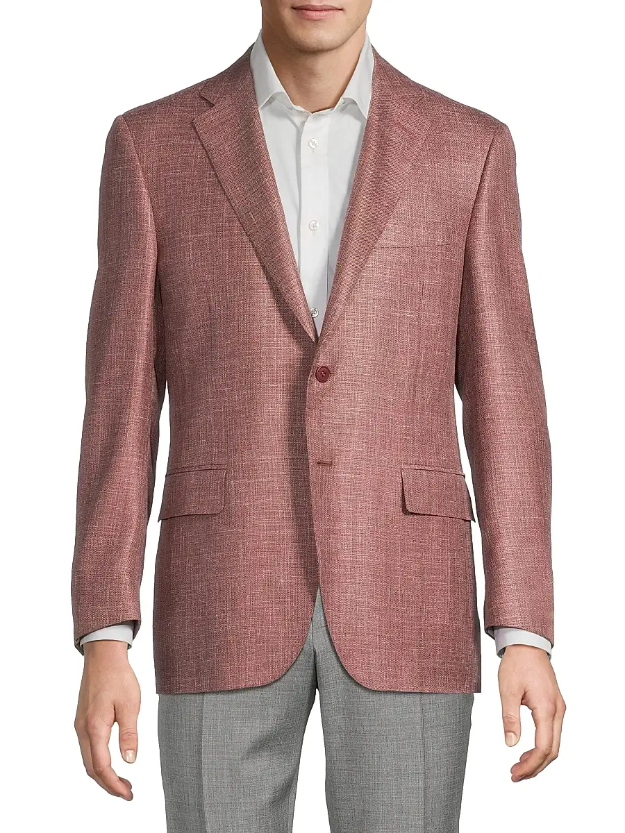 Canali Men's Solid Textured Wool-Silk-Linen Sport Coat | Thumbnail 3