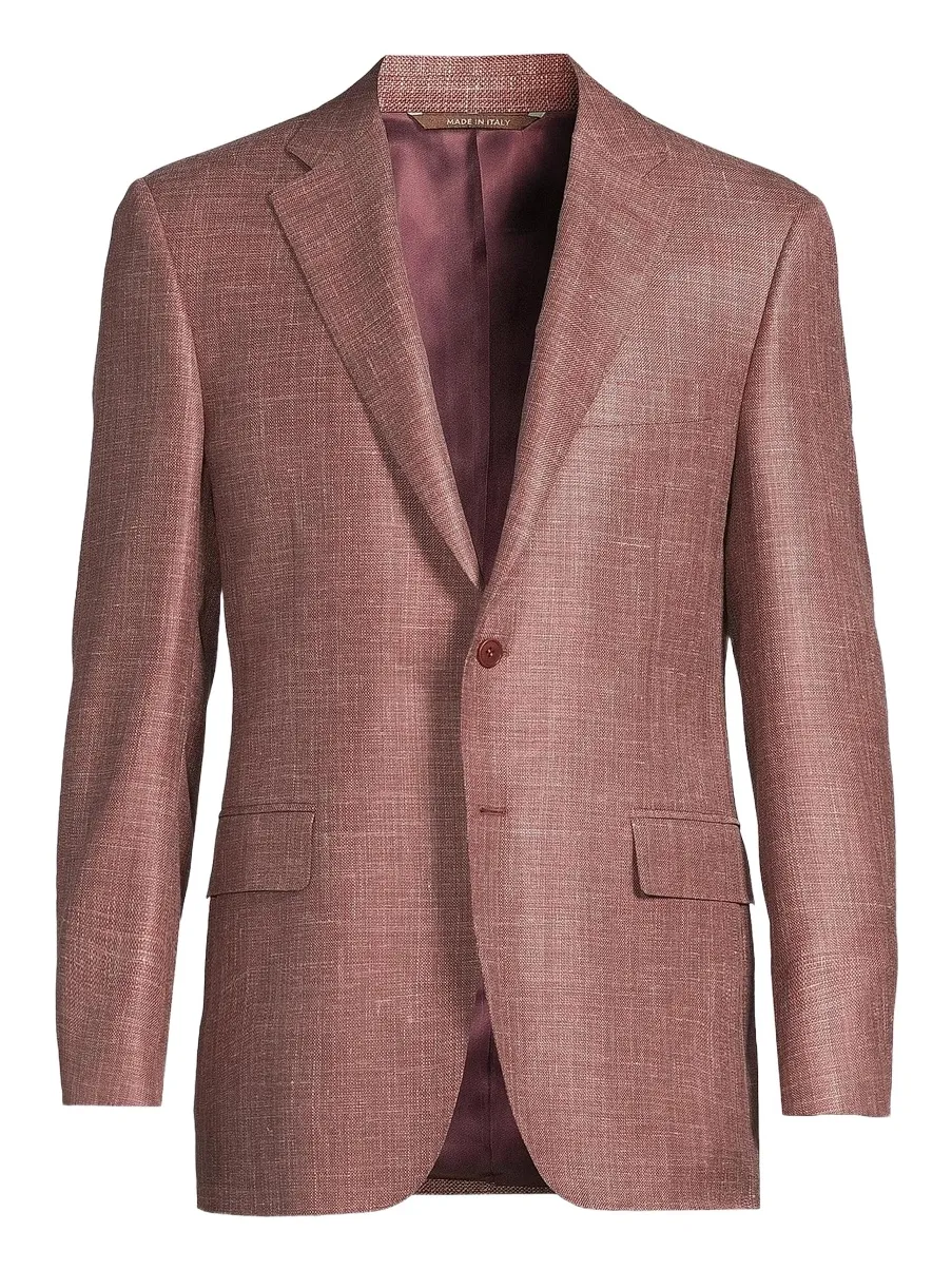 Men's Solid Textured Wool-Silk-Linen Sport Coat