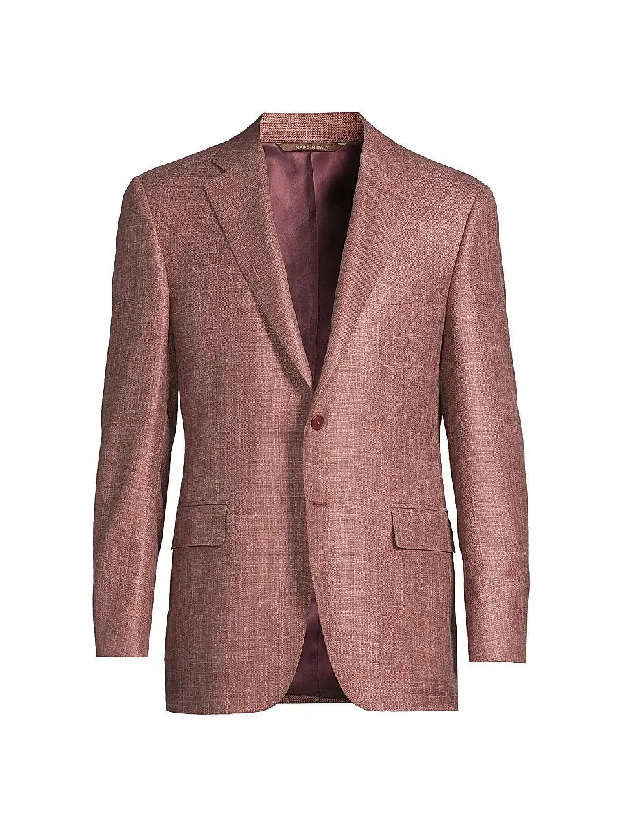 Canali Men's Solid Textured Wool-Silk-Linen Sport Coat - Dark Pink - Size 48 | Image 1 Canali Men's Solid Textured Wool-Silk-Linen Sport Coat - Dark Pink - Size 48 | Image 1