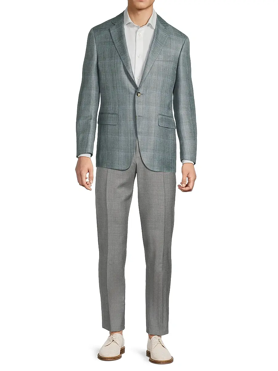 Canali Men's Plaid Wool-Silk-Linen Sport Coat | Thumbnail 2 Canali Men's Plaid Wool-Silk-Linen Sport Coat | Thumbnail 2