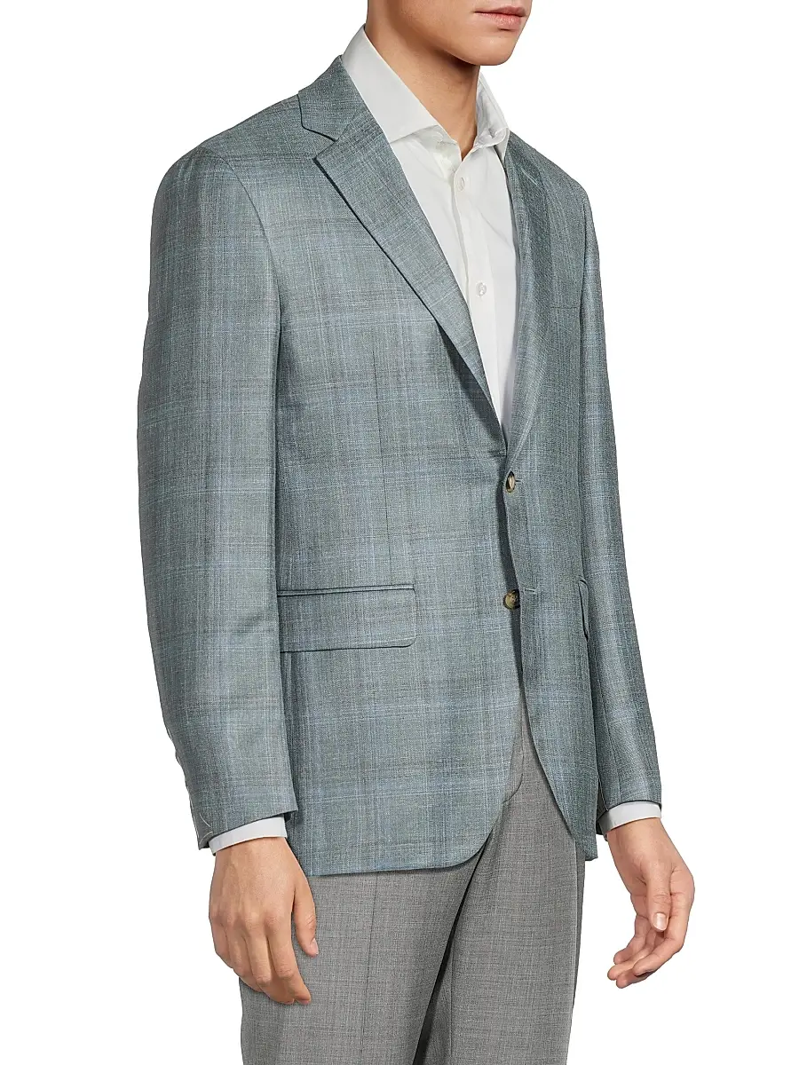 Canali Men's Plaid Wool-Silk-Linen Sport Coat | Thumbnail 4 Canali Men's Plaid Wool-Silk-Linen Sport Coat | Thumbnail 4