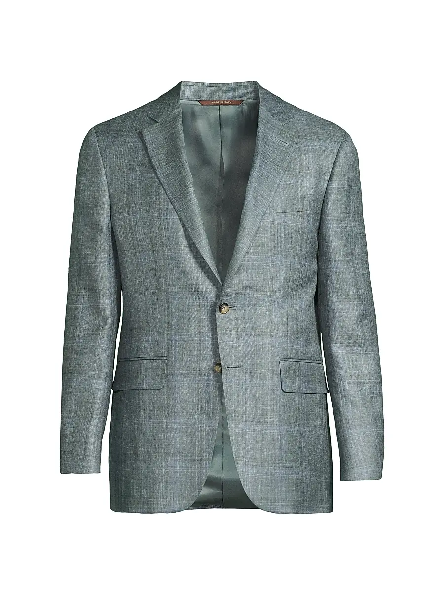 Canali Men's Plaid Wool-Silk-Linen Sport Coat - Green - Size 42 | Image 1 Canali Men's Plaid Wool-Silk-Linen Sport Coat - Green - Size 42 | Image 1