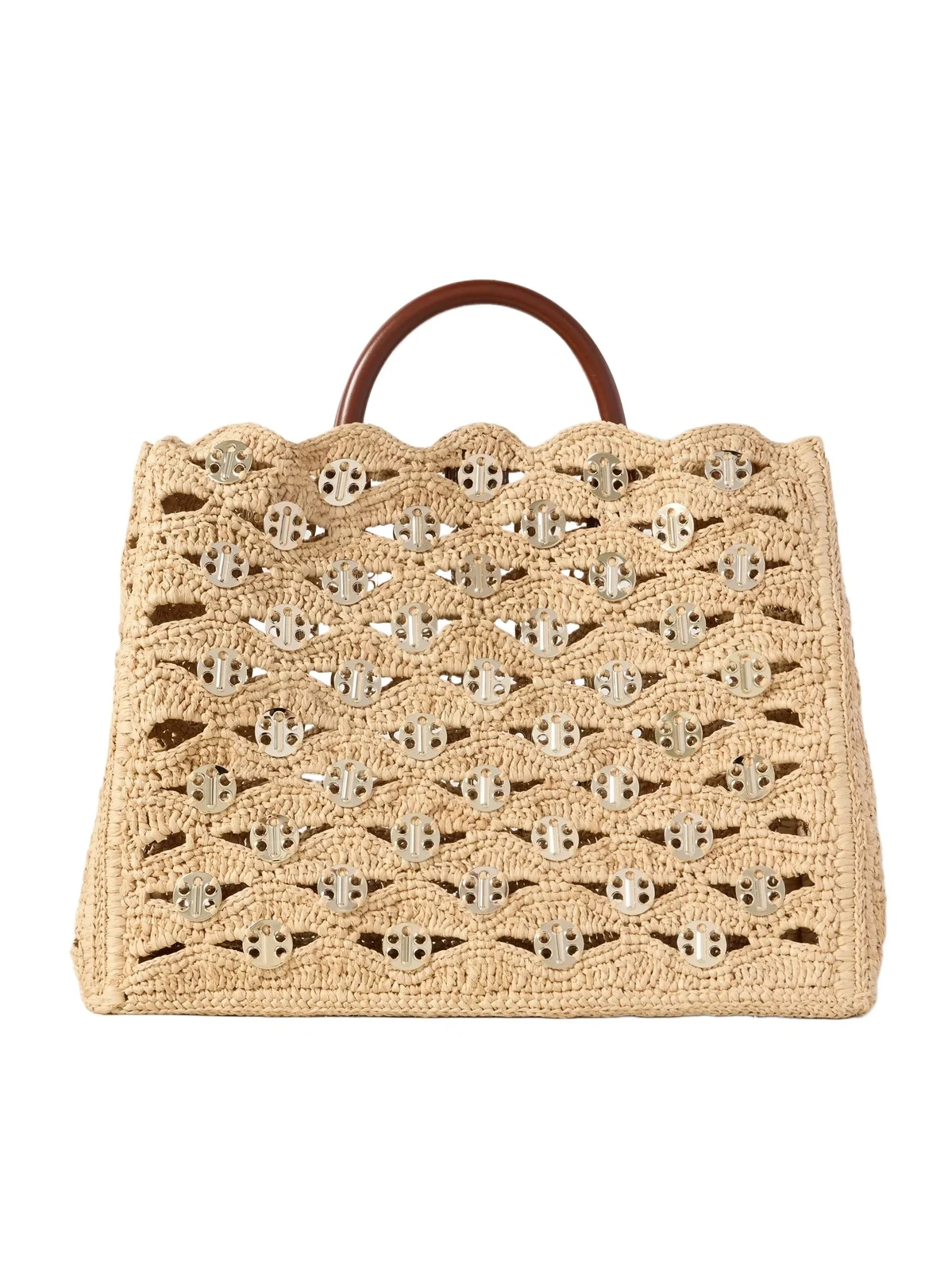1969 Leather-trimmed Chainmail-embellished Raffia Tote