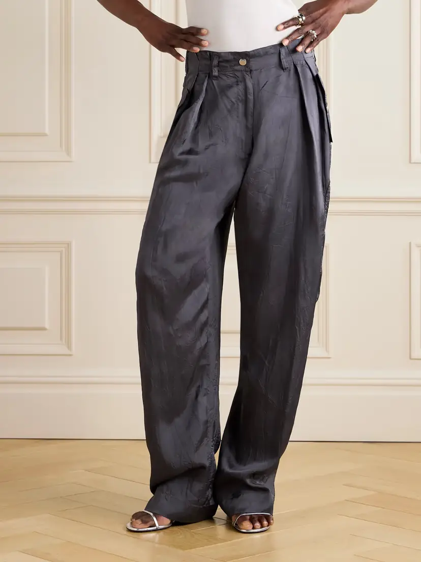 Dries Van Noten Pleated Crinkled Satin-twill Wide-leg Cargo Pants | Thumbnail 3