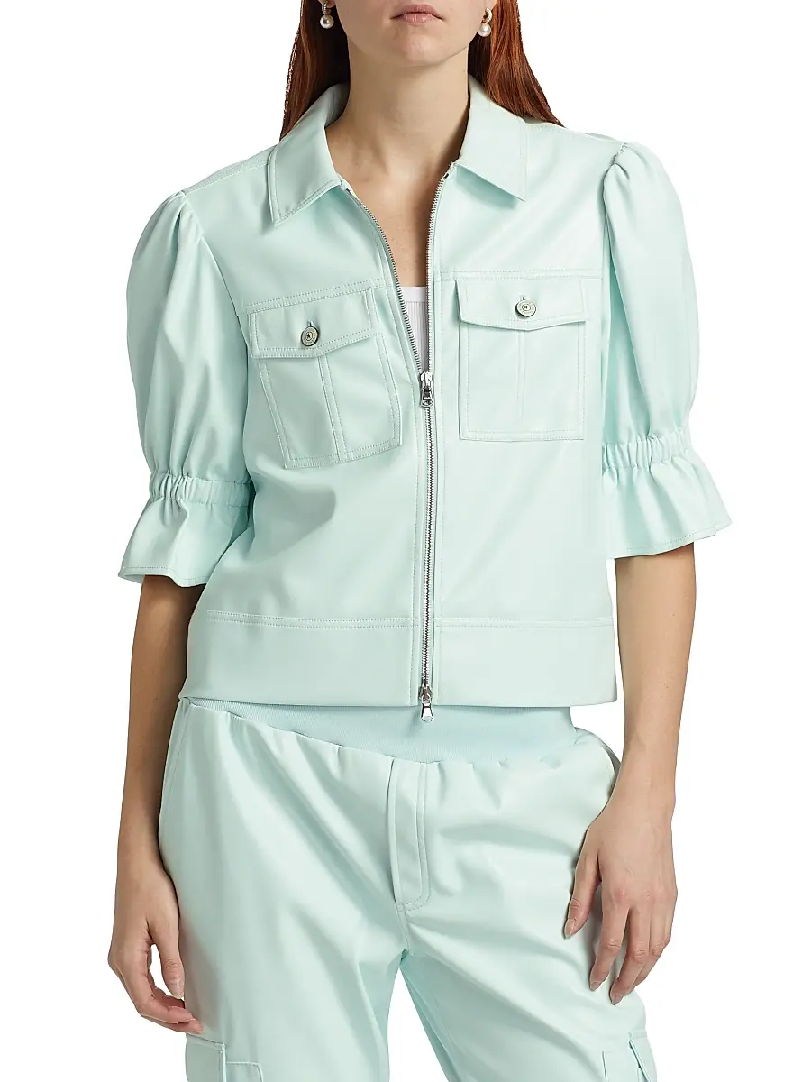 Cinq à Sept Women's Holly Faux Leather Puff Sleeve Jacket | Thumbnail 3 Cinq à Sept Women's Holly Faux Leather Puff Sleeve Jacket | Thumbnail 3