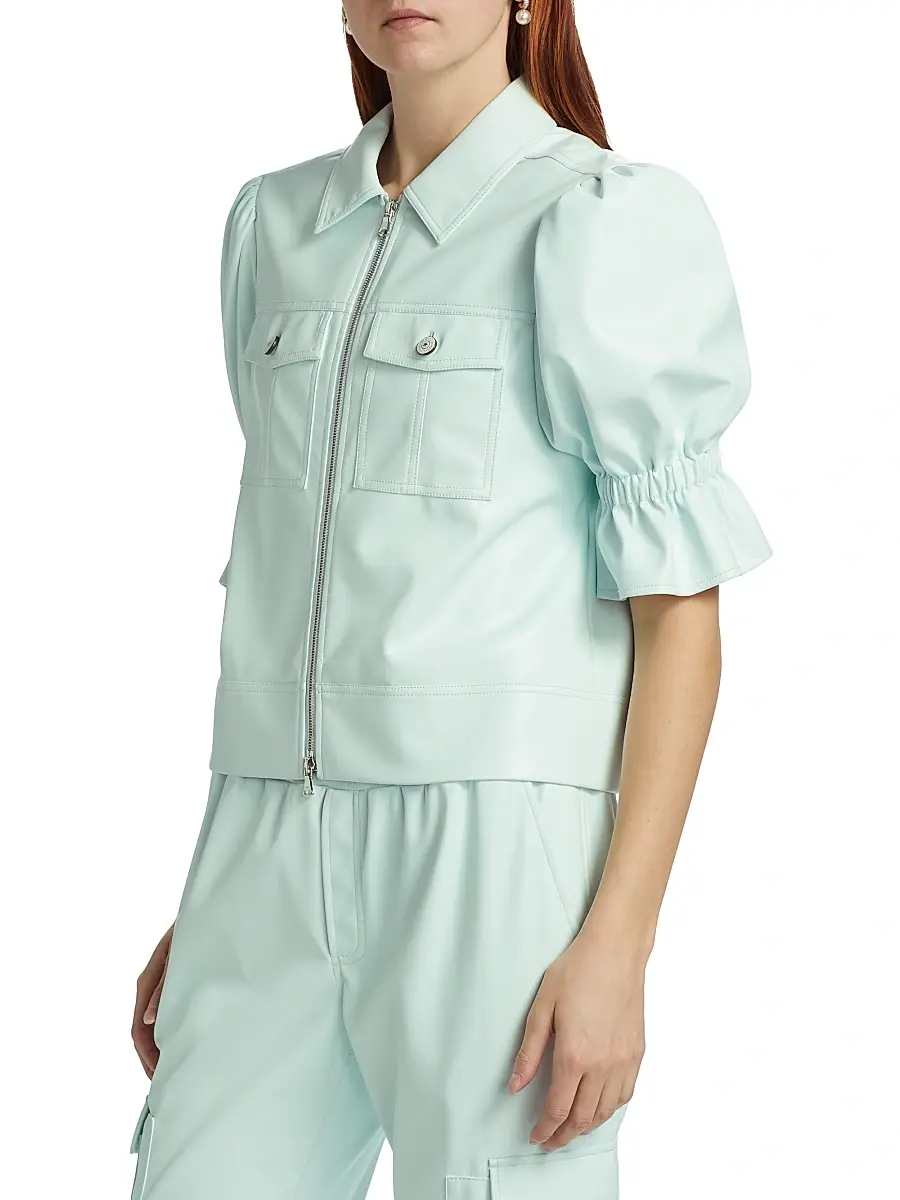 Cinq à Sept Women's Holly Faux Leather Puff Sleeve Jacket | Thumbnail 4 Cinq à Sept Women's Holly Faux Leather Puff Sleeve Jacket | Thumbnail 4