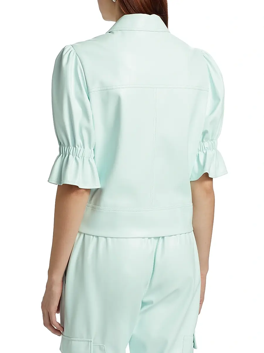 Cinq à Sept Women's Holly Faux Leather Puff Sleeve Jacket | Thumbnail 5 Cinq à Sept Women's Holly Faux Leather Puff Sleeve Jacket | Thumbnail 5