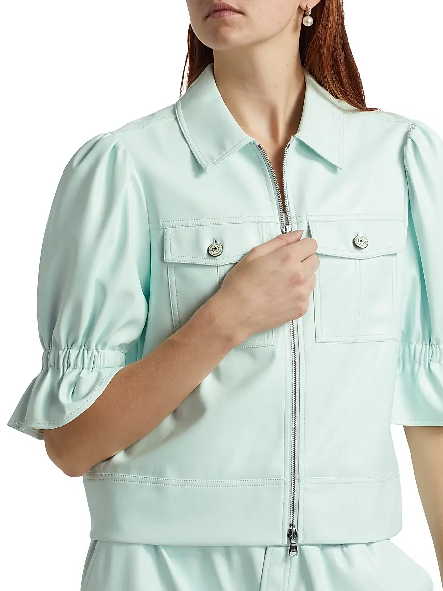 Cinq à Sept Women's Holly Faux Leather Puff Sleeve Jacket | Thumbnail 6 Cinq à Sept Women's Holly Faux Leather Puff Sleeve Jacket | Thumbnail 6