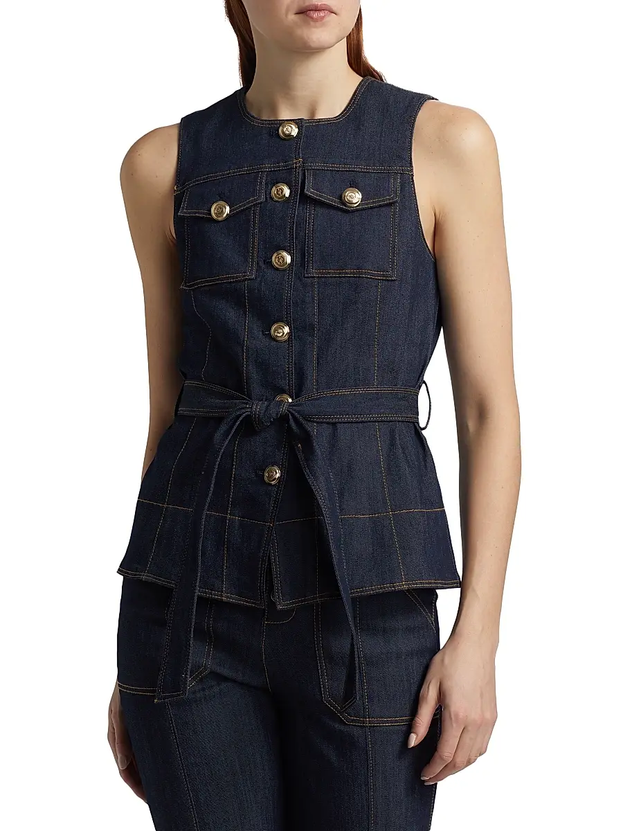 Cinq à Sept Women's Reenee Denim Tie-Waist Vest | Thumbnail 3 Cinq à Sept Women's Reenee Denim Tie-Waist Vest | Thumbnail 3