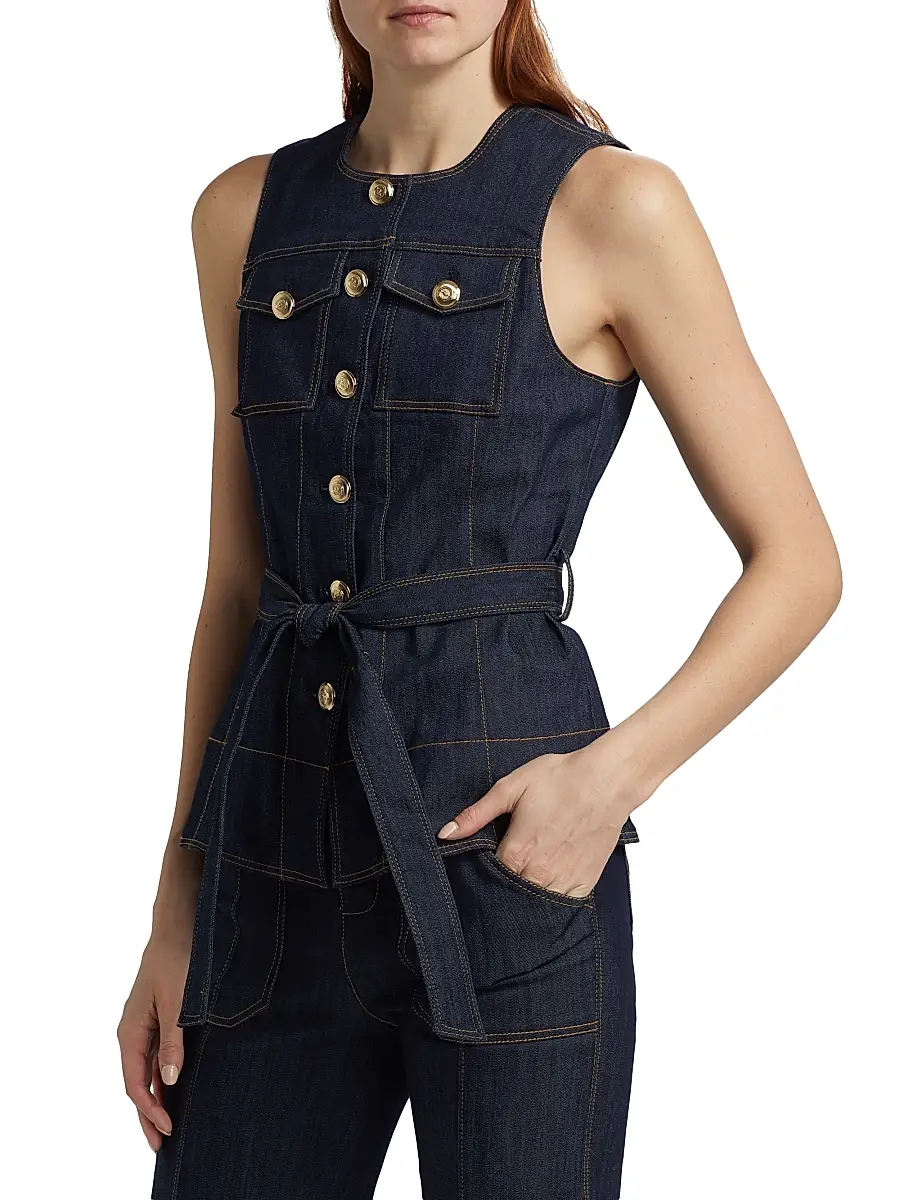 Cinq à Sept Women's Reenee Denim Tie-Waist Vest | Thumbnail 4 Cinq à Sept Women's Reenee Denim Tie-Waist Vest | Thumbnail 4