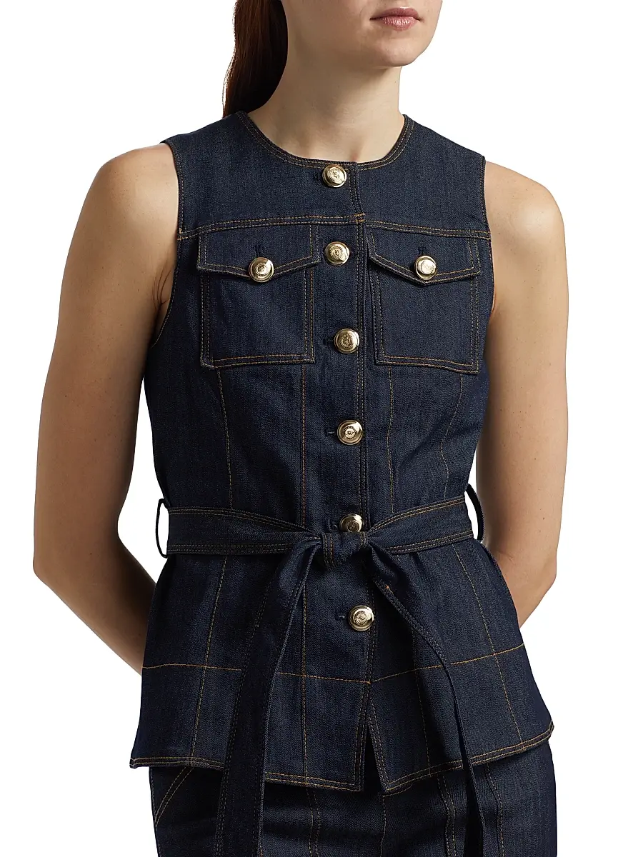 Cinq à Sept Women's Reenee Denim Tie-Waist Vest | Thumbnail 6 Cinq à Sept Women's Reenee Denim Tie-Waist Vest | Thumbnail 6