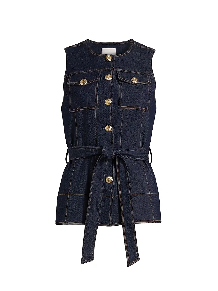 Cinq à Sept Women's Reenee Denim Tie-Waist Vest - Indigo | Image 1 Cinq à Sept Women's Reenee Denim Tie-Waist Vest - Indigo | Image 1