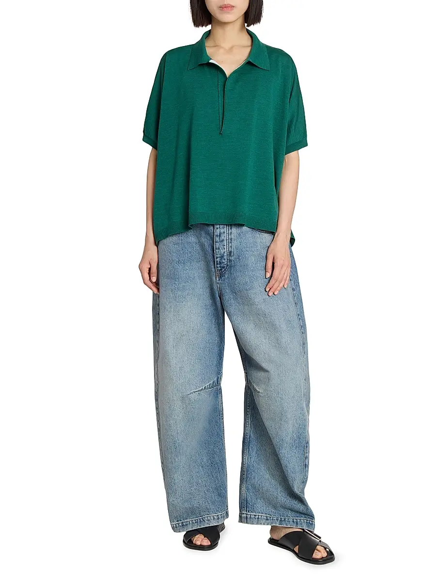 Loewe Women's Anagram Mid-Rise Barrel Jeans | Thumbnail 2 Loewe Women's Anagram Mid-Rise Barrel Jeans | Thumbnail 2