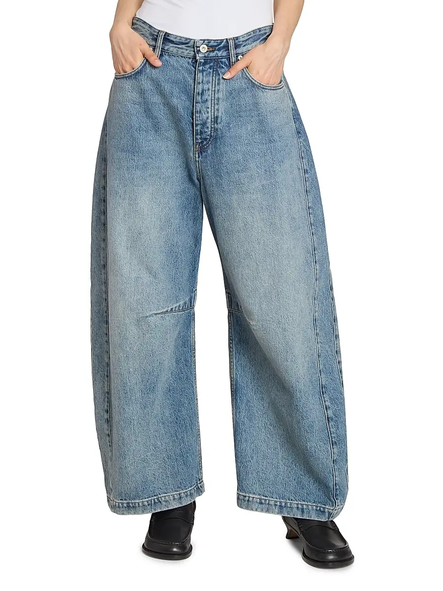 Loewe Women's Anagram Mid-Rise Barrel Jeans | Thumbnail 3 Loewe Women's Anagram Mid-Rise Barrel Jeans | Thumbnail 3