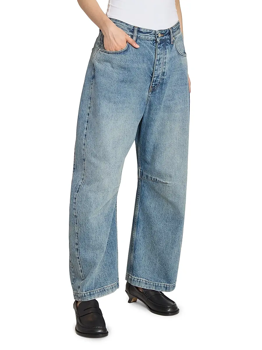 Loewe Women's Anagram Mid-Rise Barrel Jeans | Thumbnail 4 Loewe Women's Anagram Mid-Rise Barrel Jeans | Thumbnail 4