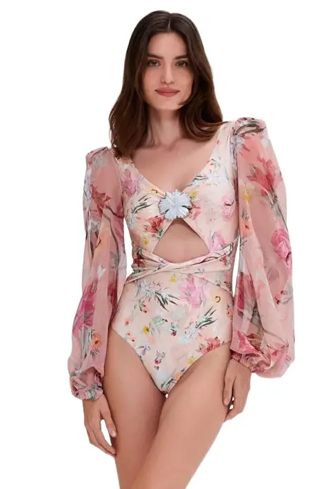 PatBo LILY FLOWER LONG SLEEVE SWIMSUIT