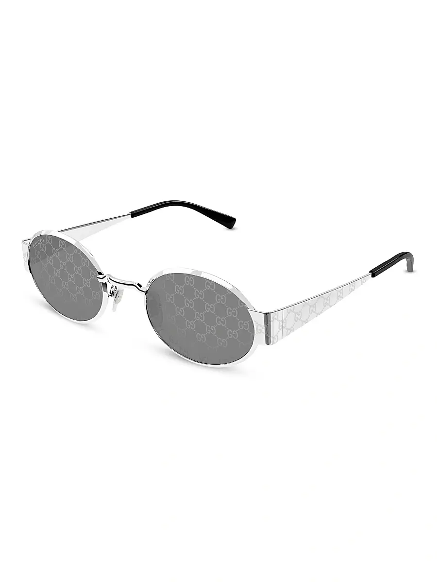 Gucci Men's Guccissima Metal 51MM Oval Sunglasses - Silver | Image 1 Gucci Men's Guccissima Metal 51MM Oval Sunglasses - Silver | Image 1
