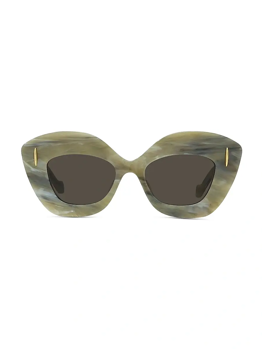 LOEWE Women's Anagram 48MM Cat-Eye Sunglasses - Green Gold Black | Thumbnail 2