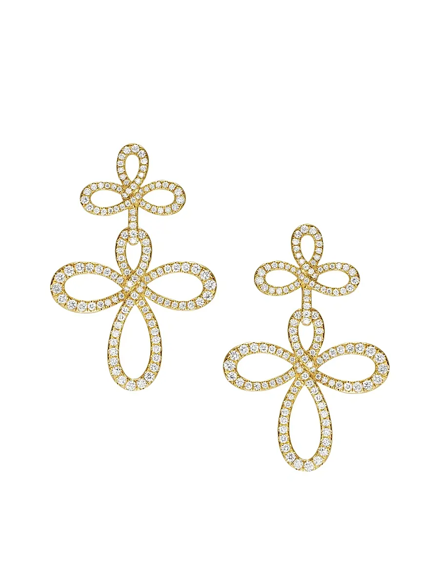 David Yurman Women's Wisteria Drop Earrings in 18K Yellow Gold with Diamonds, 37.8MM - Diamond