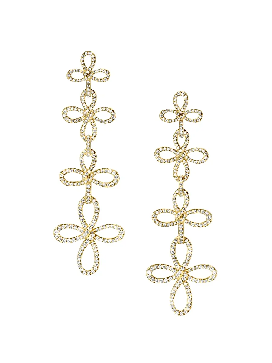Women's Wisteria Statement Drop Earrings in 18K Yellow Gold with Diamonds, 88.7MM - Diamond Women's Wisteria Statement Drop Earrings in 18K Yellow Gold with Diamonds, 88.7MM - Diamond
