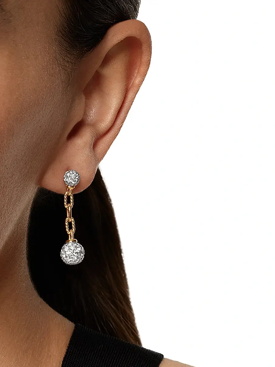 David Yurman Women's DY Madison Pavé Bead Drop Earrings in 18K Yellow Gold with Diamonds, 50MM - Diamond | Thumbnail 2 David Yurman Women's DY Madison Pavé Bead Drop Earrings in 18K Yellow Gold with Diamonds, 50MM - Diamond | Thumbnail 2