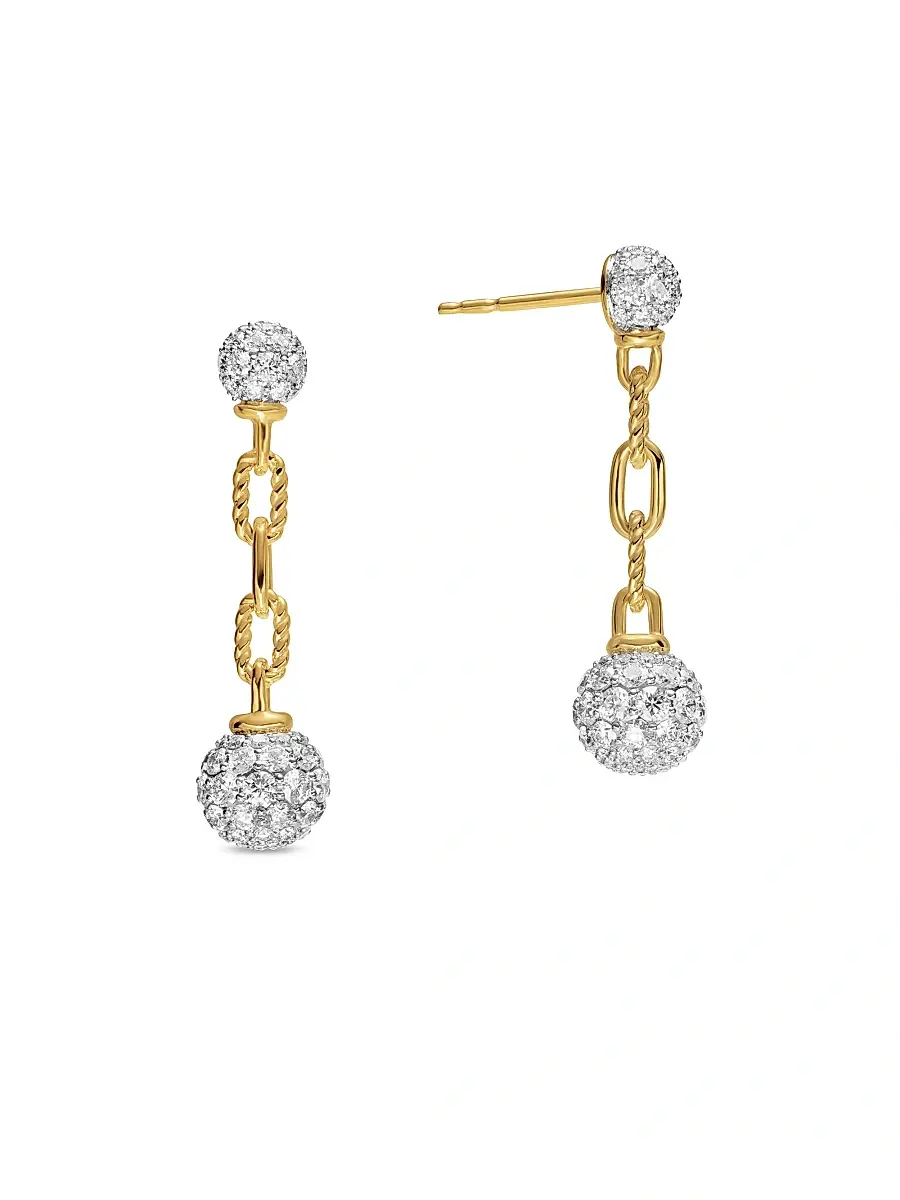 David Yurman Women's DY Madison Pavé Bead Drop Earrings in 18K Yellow Gold with Diamonds, 50MM - Diamond | Thumbnail 3 David Yurman Women's DY Madison Pavé Bead Drop Earrings in 18K Yellow Gold with Diamonds, 50MM - Diamond | Thumbnail 3
