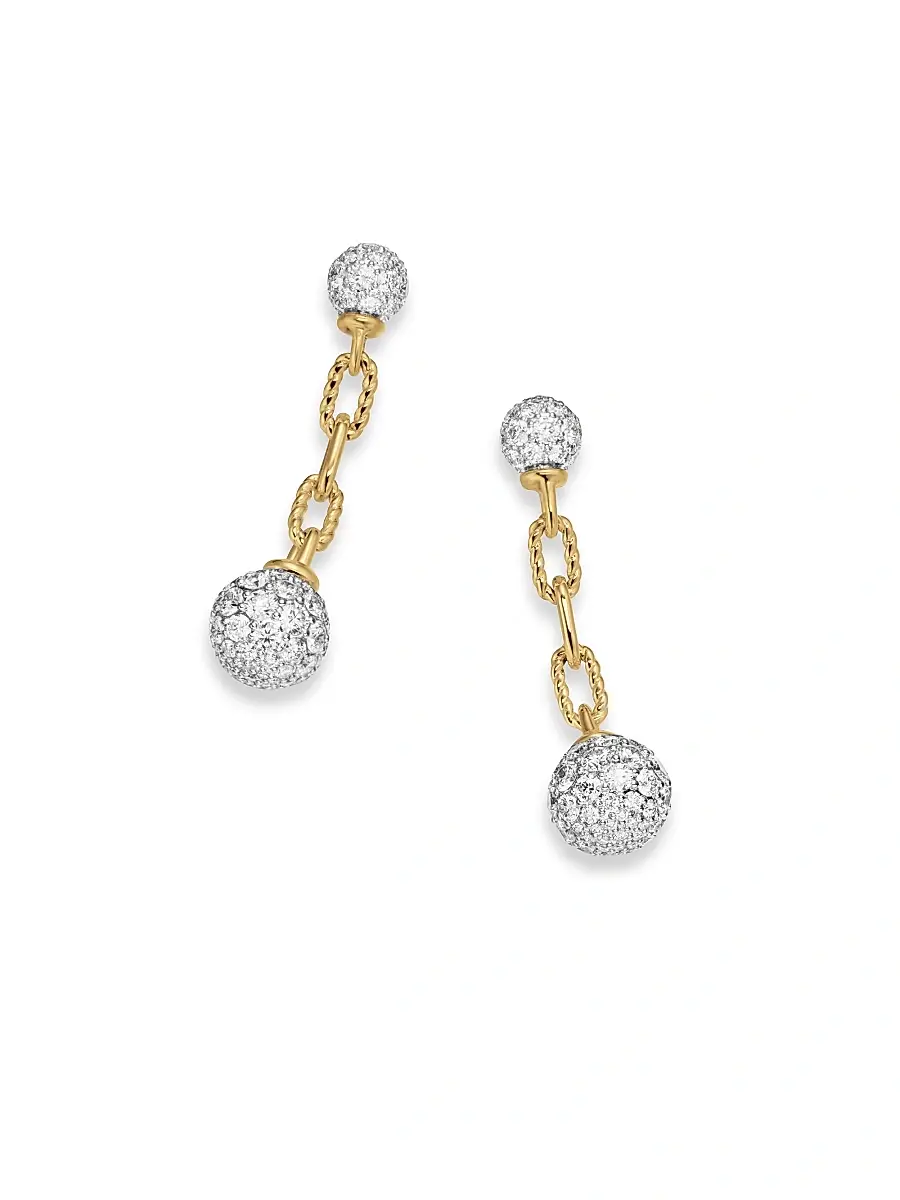 David Yurman Women's DY Madison Pavé Bead Drop Earrings in 18K Yellow Gold with Diamonds, 50MM - Diamond | Thumbnail 5 David Yurman Women's DY Madison Pavé Bead Drop Earrings in 18K Yellow Gold with Diamonds, 50MM - Diamond | Thumbnail 5