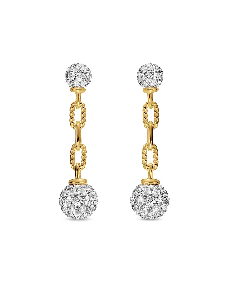 Women's DY Madison Pavé Bead Drop Earrings in 18K Yellow Gold with Diamonds, 50MM - Diamond Women's DY Madison Pavé Bead Drop Earrings in 18K Yellow Gold with Diamonds, 50MM - Diamond