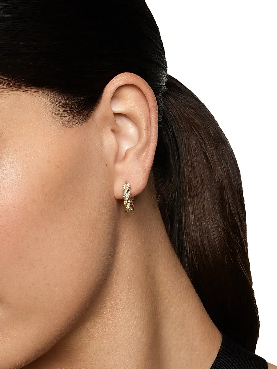 David Yurman Women's Wisteria Hoop Earrings in 18K Yellow Gold with Diamonds, 16MM - Diamond | Thumbnail 2 David Yurman Women's Wisteria Hoop Earrings in 18K Yellow Gold with Diamonds, 16MM - Diamond | Thumbnail 2