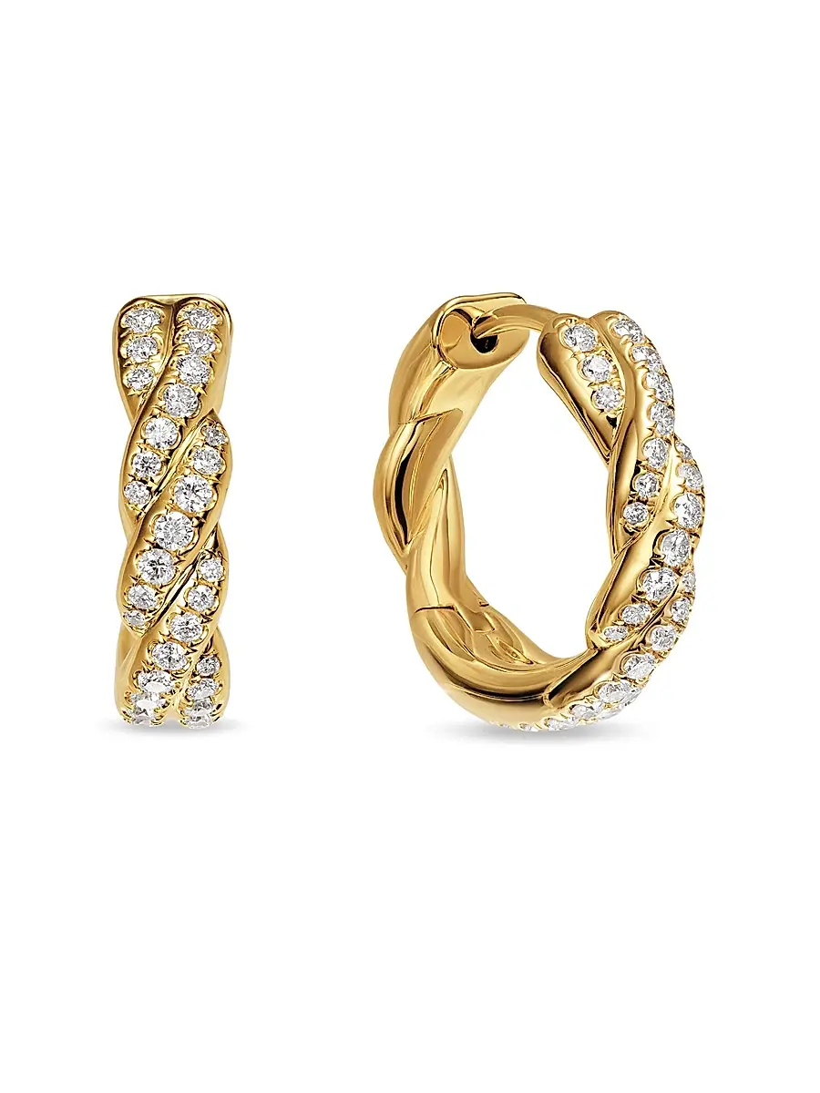 Women's Wisteria Hoop Earrings in 18K Yellow Gold with Diamonds, 16MM - Diamond Women's Wisteria Hoop Earrings in 18K Yellow Gold with Diamonds, 16MM - Diamond