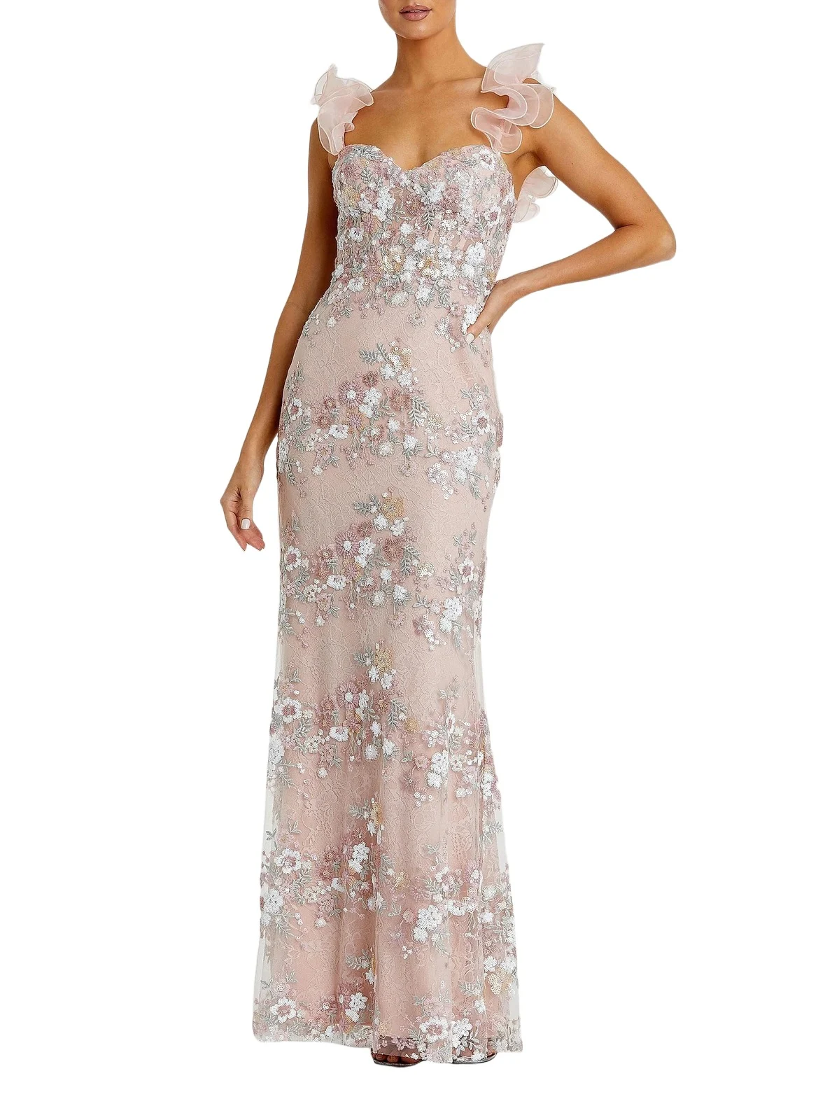 Women's Floral Embroidered Ruffle Bustier Gown Women's Floral Embroidered Ruffle Bustier Gown