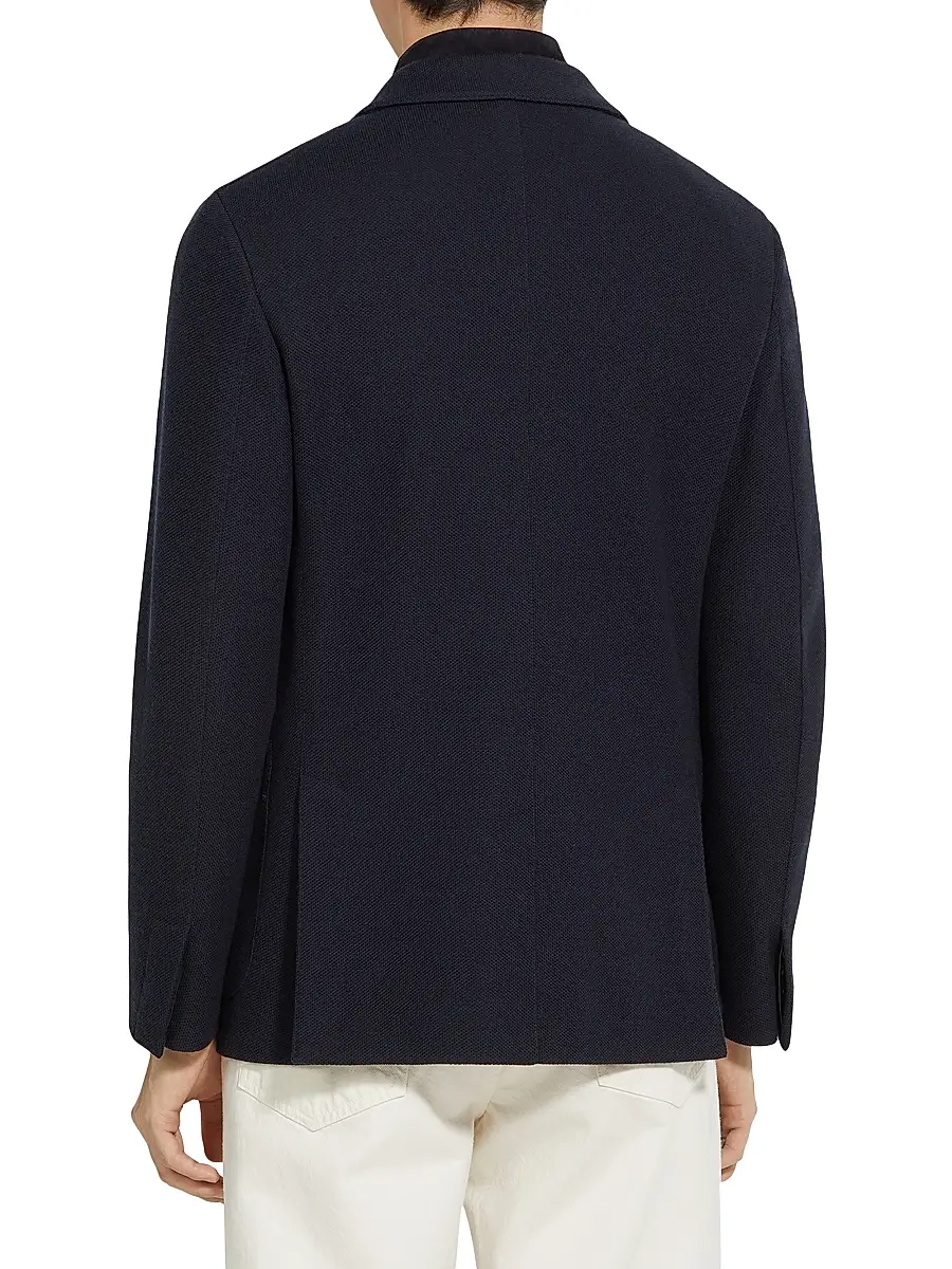 ZEGNA Men's High Performance Jersey Wool and Cotton Jacket - Navy Blue | Thumbnail 3