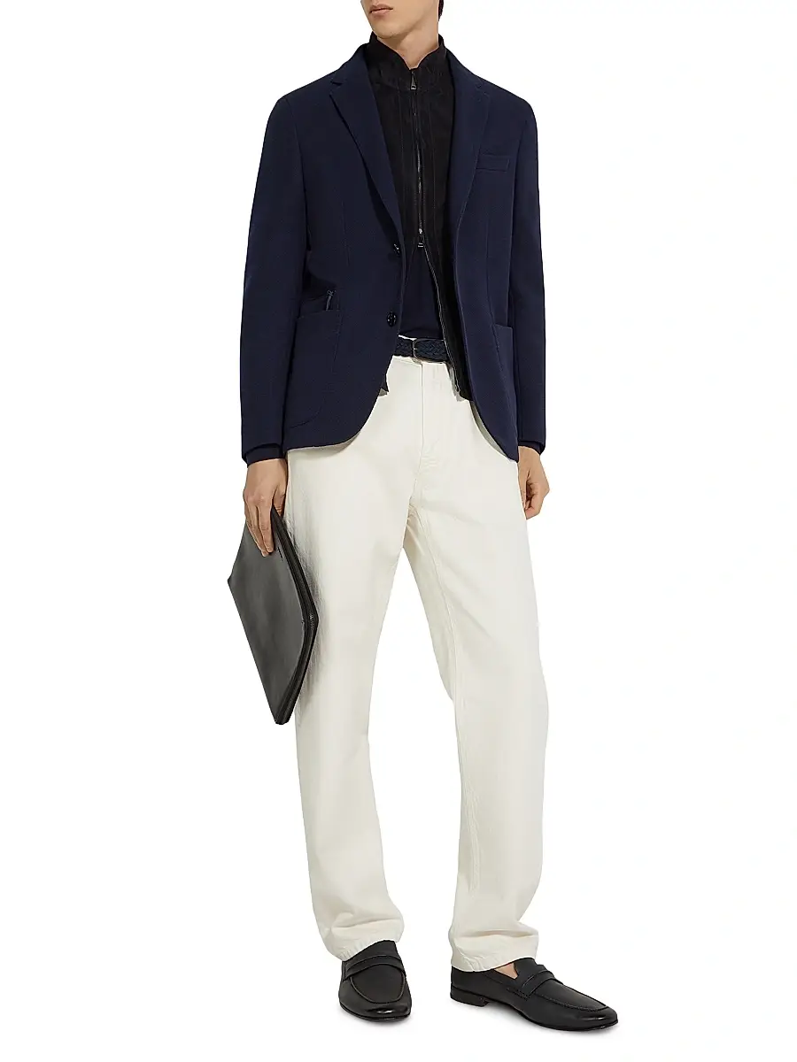 ZEGNA Men's High Performance Jersey Wool and Cotton Jacket - Navy Blue | Thumbnail 5