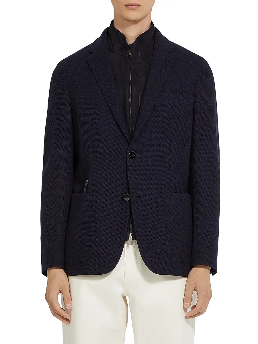 ZEGNA Men's High Performance Jersey Wool and Cotton Jacket - Navy Blue | Image 1 ZEGNA Men's High Performance Jersey Wool and Cotton Jacket - Navy Blue | Image 1