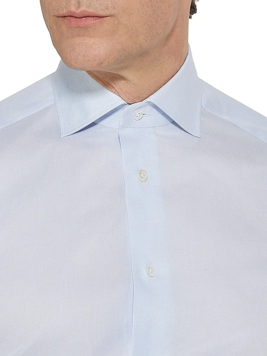 Zegna Men's Micro Checked 300 Cotton Shirt | Thumbnail 4 Zegna Men's Micro Checked 300 Cotton Shirt | Thumbnail 4