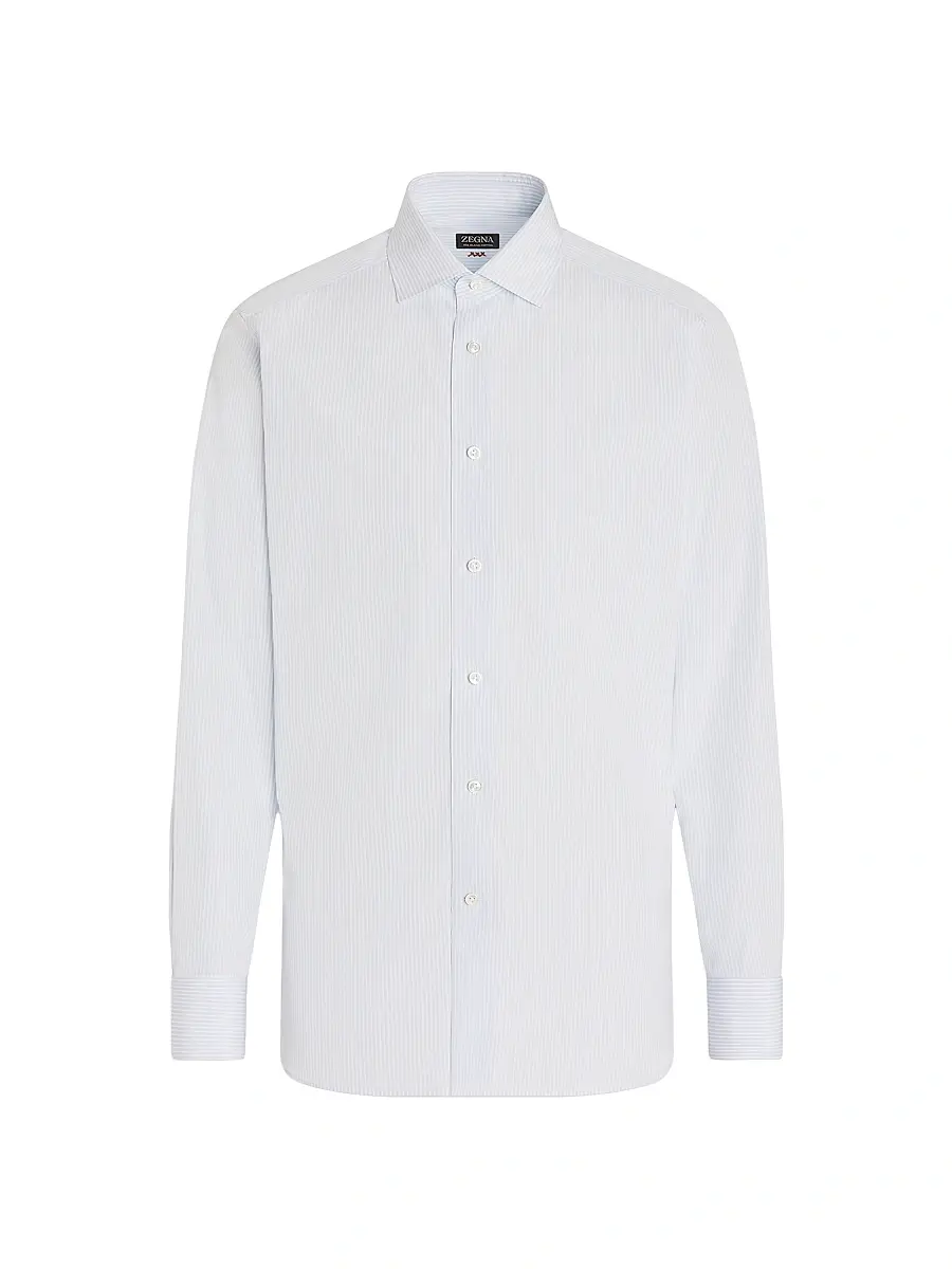 ZEGNA Men's Striped Sea Island Cotton Shirt - White Light Blue | Image 1 ZEGNA Men's Striped Sea Island Cotton Shirt - White Light Blue | Image 1
