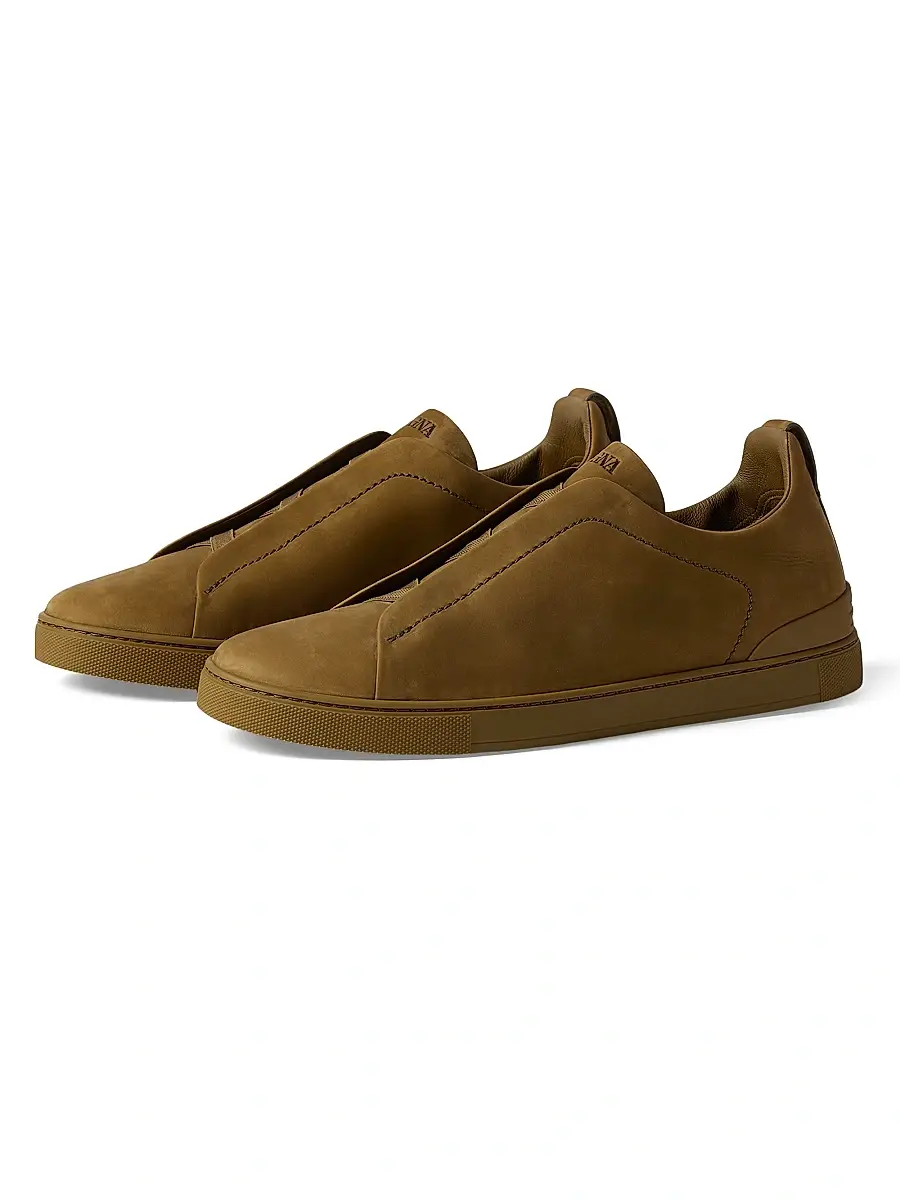 ZEGNA Men's Triple Stitch Secondskin Nubuck Sneakers - Olive Green | Thumbnail 2