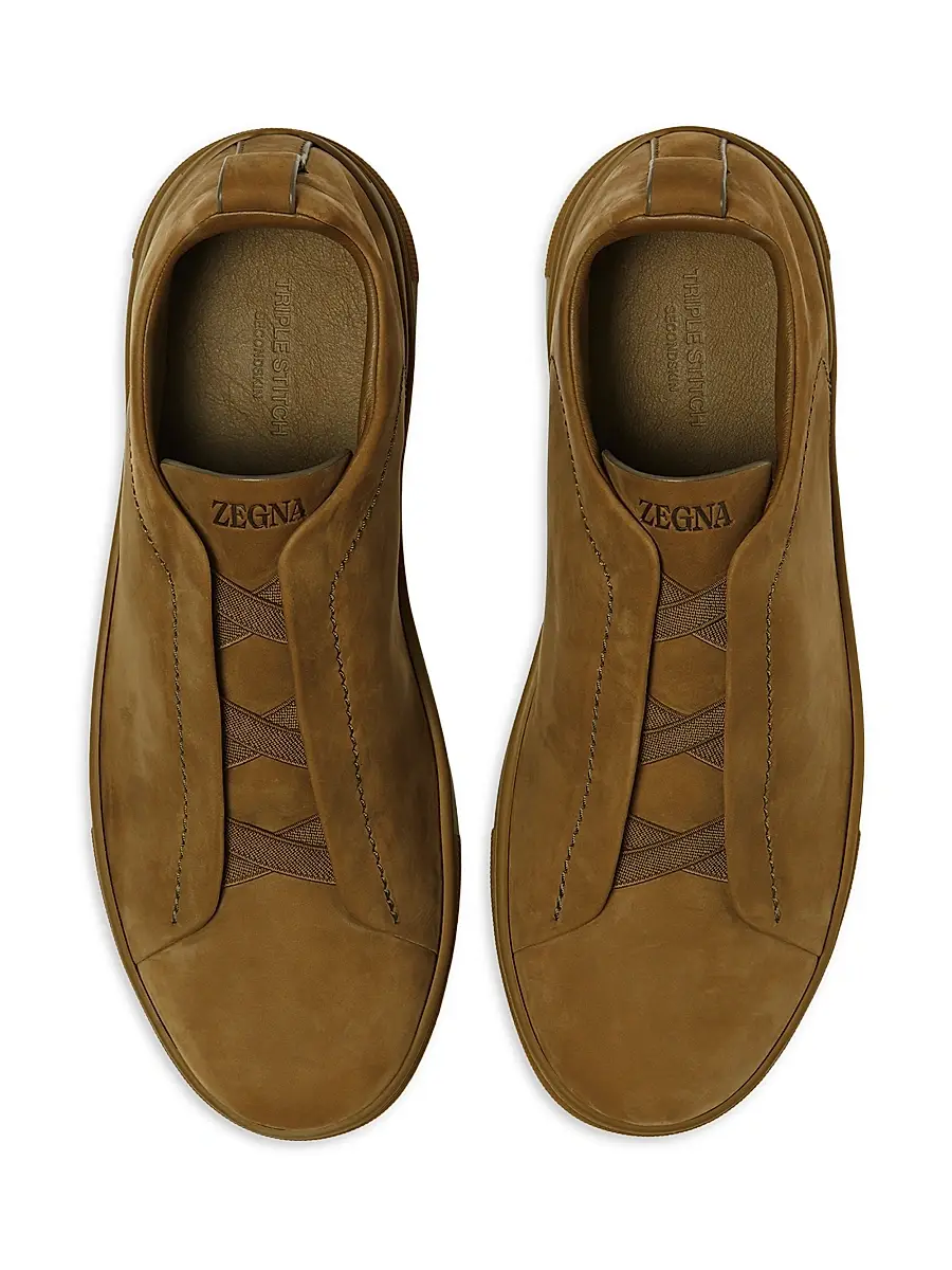 ZEGNA Men's Triple Stitch Secondskin Nubuck Sneakers - Olive Green | Thumbnail 3