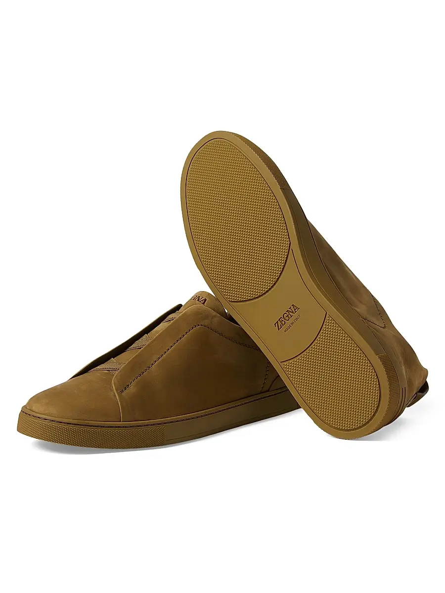 ZEGNA Men's Triple Stitch Secondskin Nubuck Sneakers - Olive Green | Thumbnail 4