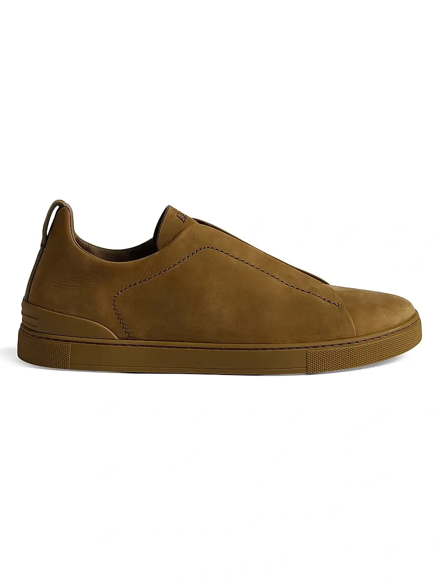 ZEGNA Men's Triple Stitch Secondskin Nubuck Sneakers - Olive Green | Image 1 ZEGNA Men's Triple Stitch Secondskin Nubuck Sneakers - Olive Green | Image 1