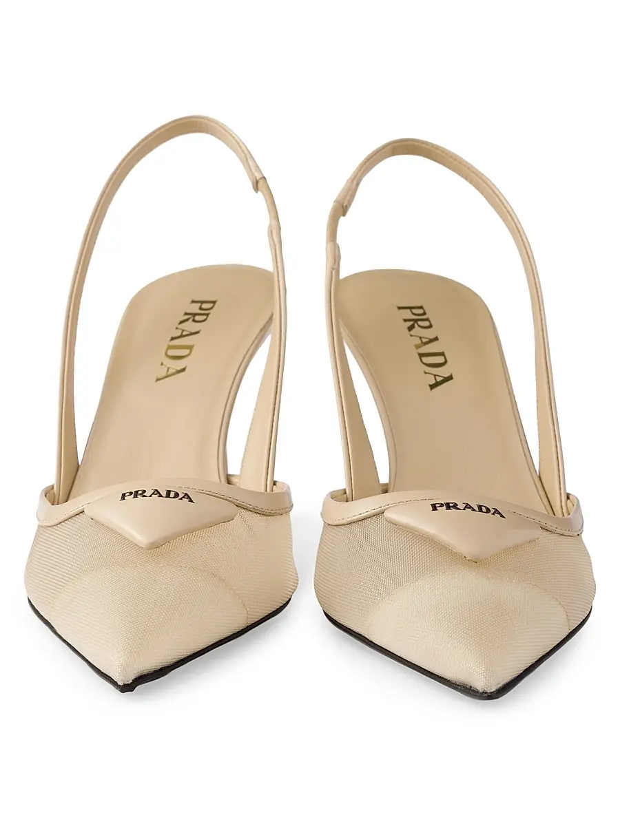 Prada Women's Mesh 75MM Fabric Slingback Pumps - Beige Khaki | Thumbnail 4
