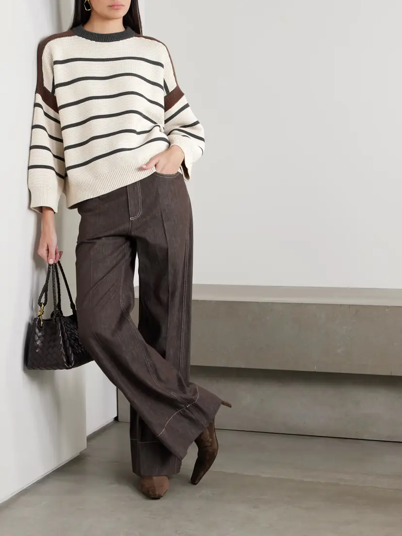 Brunello Cucinelli Bead-embellished Striped Cotton Sweater | Thumbnail 2
