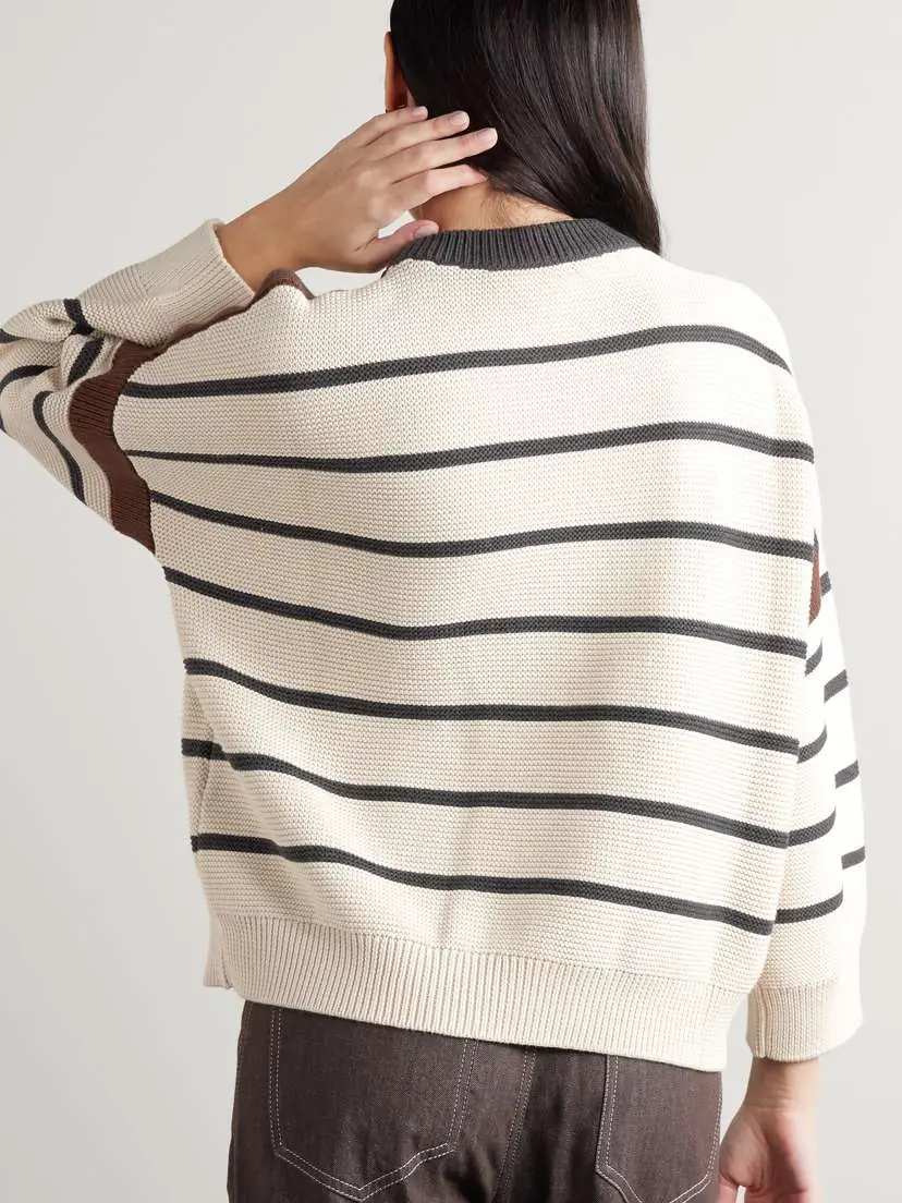 Brunello Cucinelli Bead-embellished Striped Cotton Sweater | Thumbnail 3