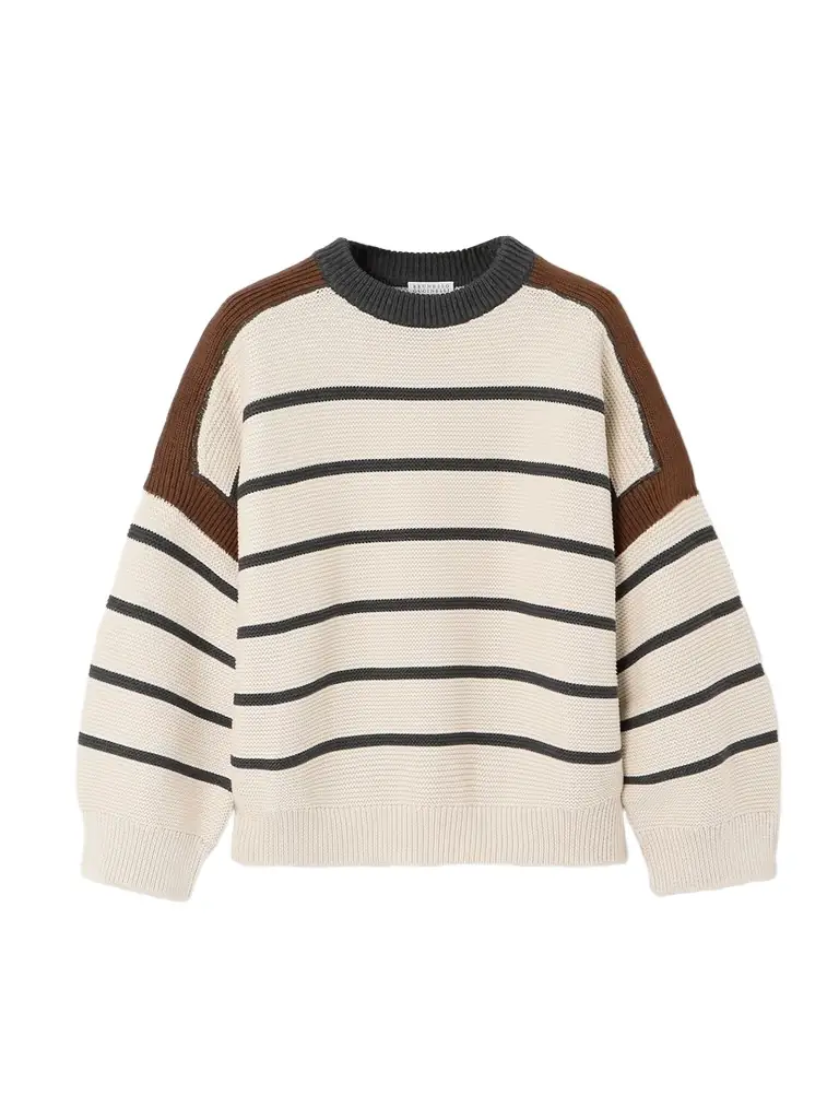 Bead-embellished Striped Cotton Sweater
