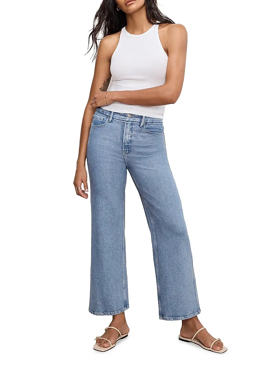 Good American Women's Soft Tech Good Skate Wide Crop Jeans - Indigo | Image 1 Good American Women's Soft Tech Good Skate Wide Crop Jeans - Indigo | Image 1