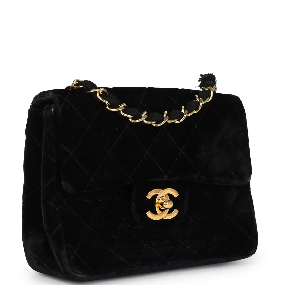 Chanel Vintage Chanel Mini Square Flap Bag Black Velvet Gold Hardware | Thumbnail 2