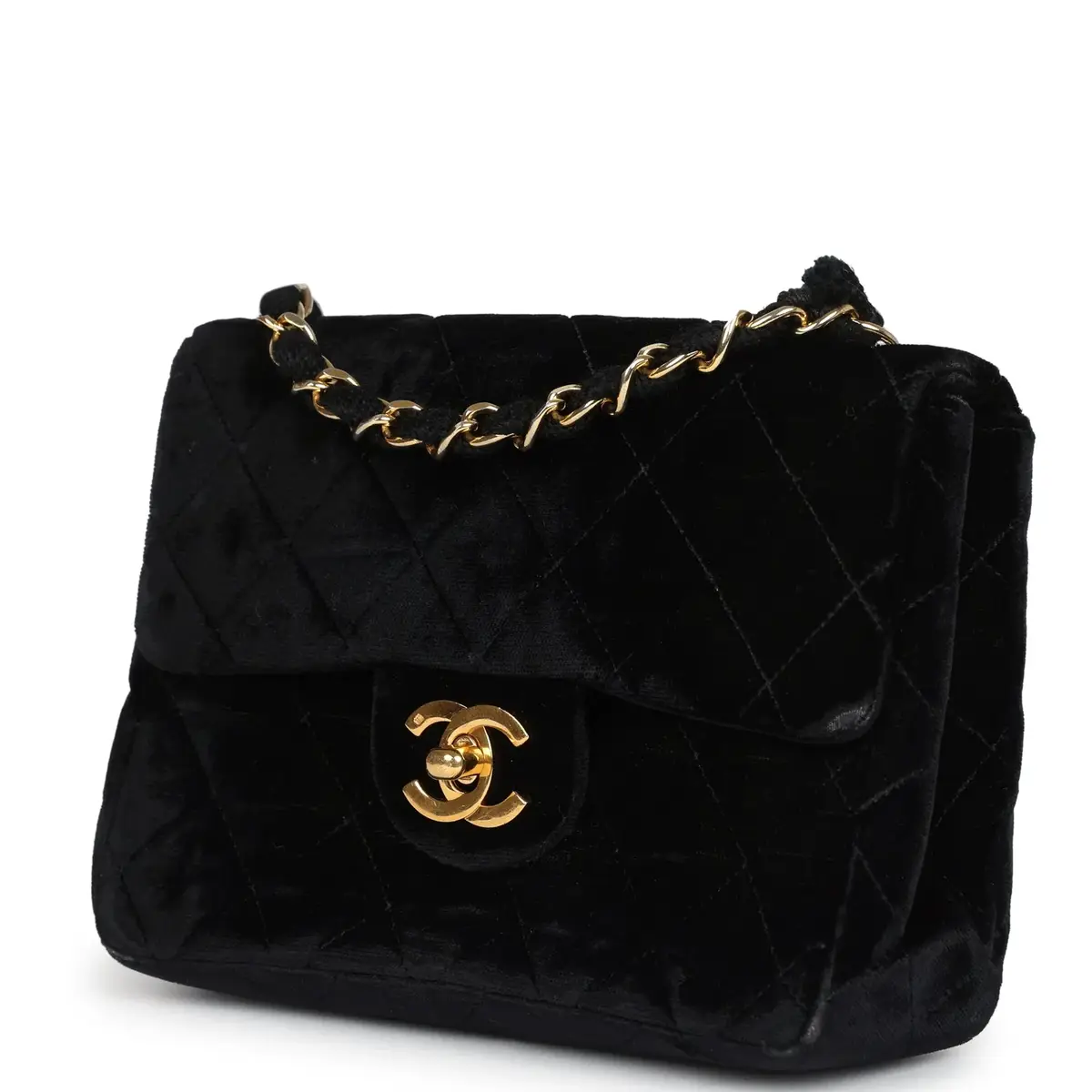 Chanel Vintage Chanel Mini Square Flap Bag Black Velvet Gold Hardware | Thumbnail 3