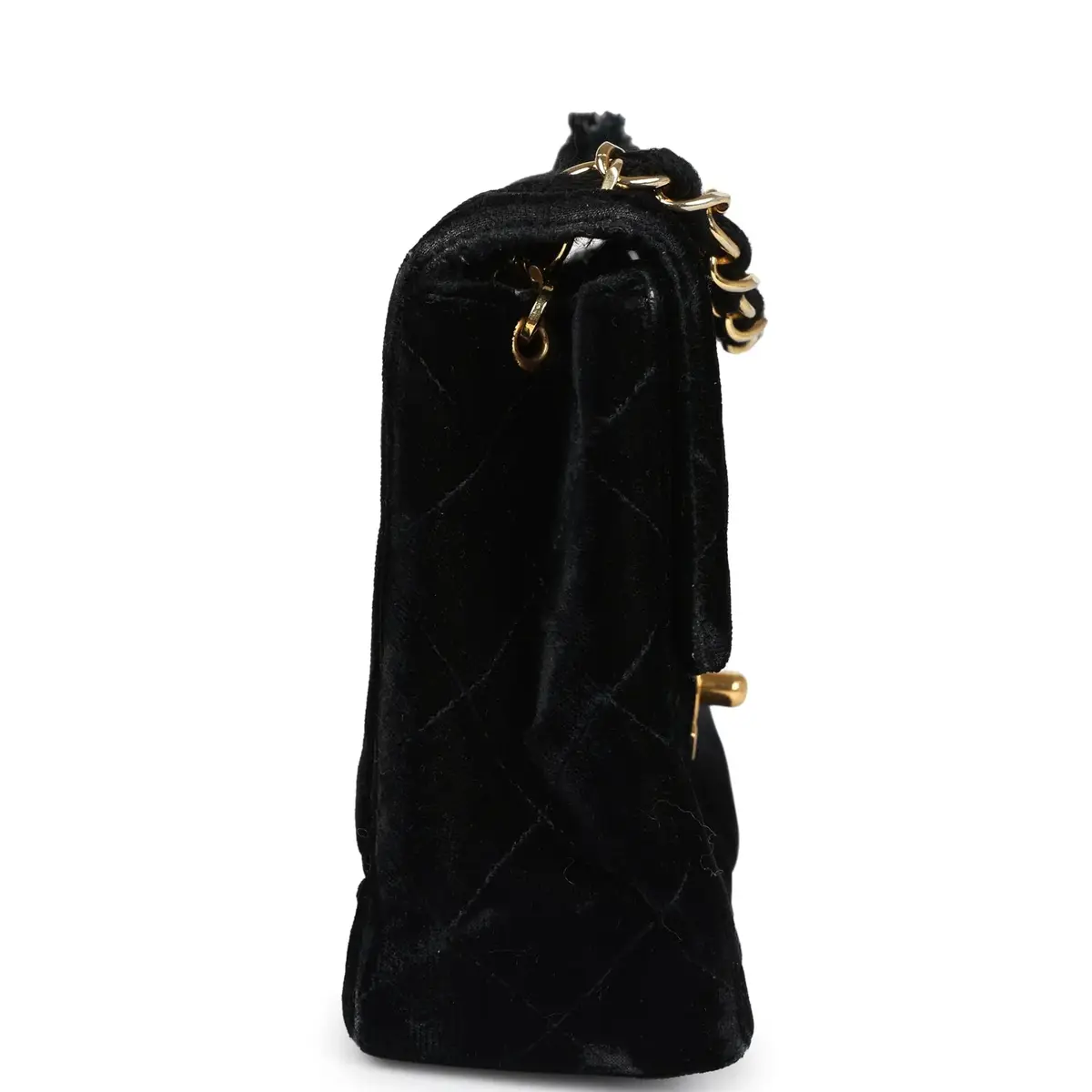 Chanel Vintage Chanel Mini Square Flap Bag Black Velvet Gold Hardware | Thumbnail 4