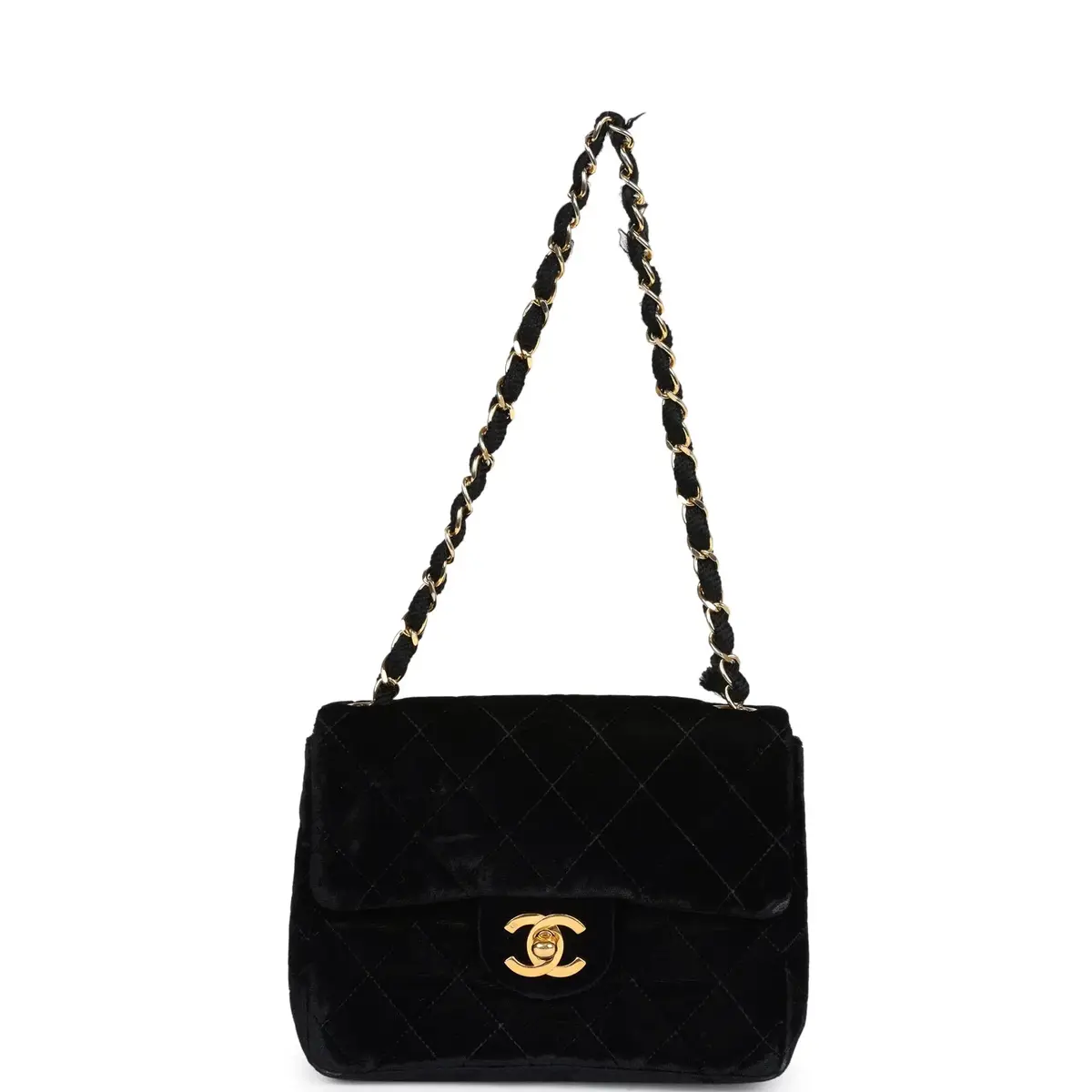 Chanel Vintage Chanel Mini Square Flap Bag Black Velvet Gold Hardware | Thumbnail 7